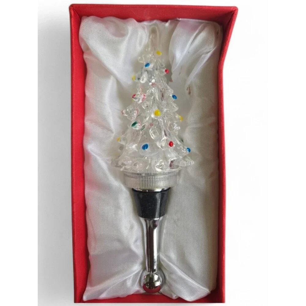 Source Unknown Clear Glass Christmas Tree Bottle Stopper with Multicolor Accents